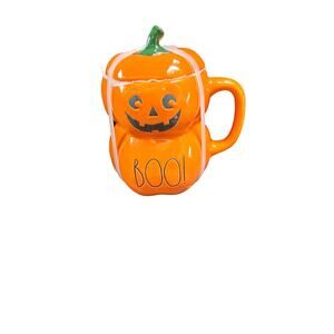 Rae Dunn Stacked "Boo"‎ Pumpkin Mug With Lid